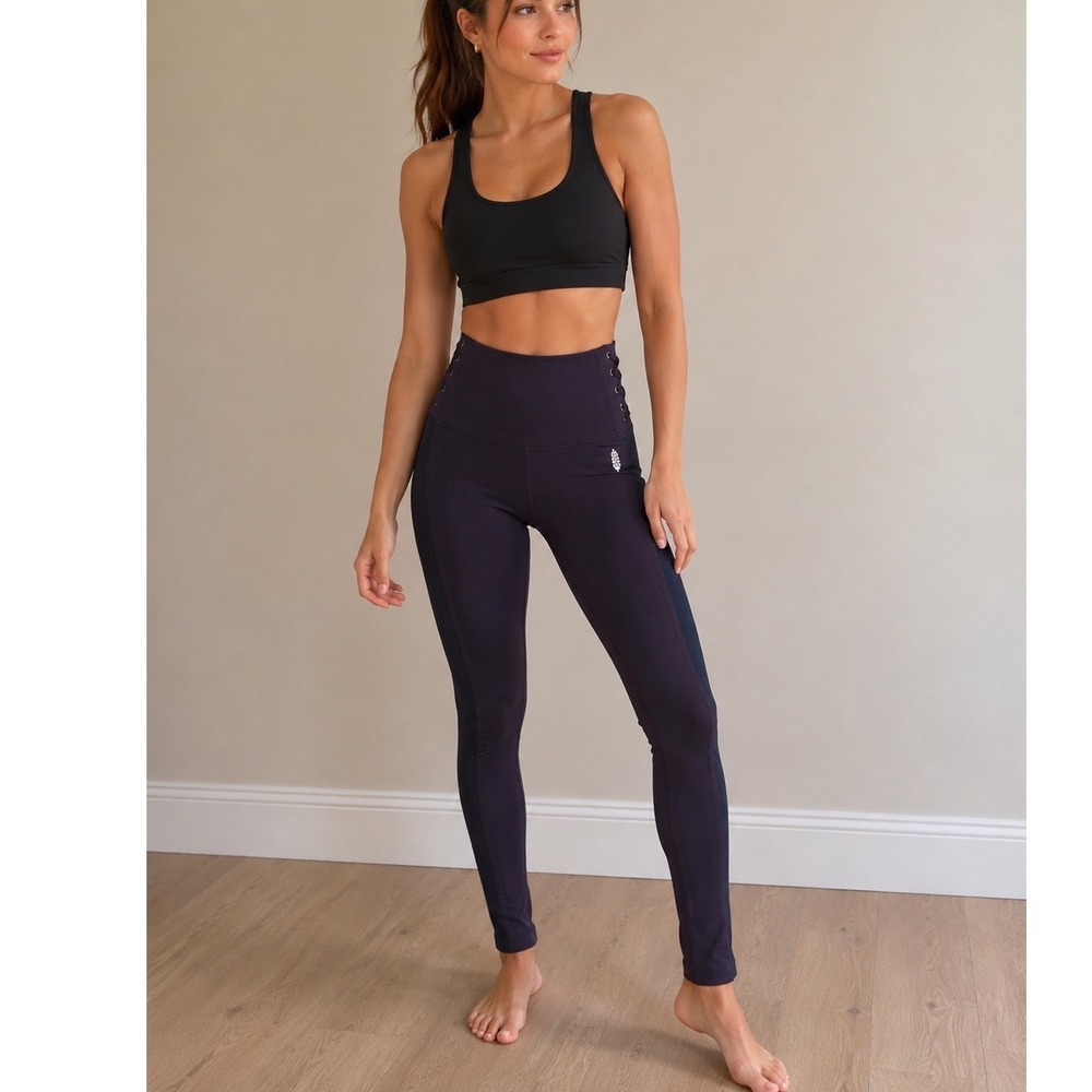 Free People Movement Eggplant Purple Criss Cross Side Detail Leggings XS